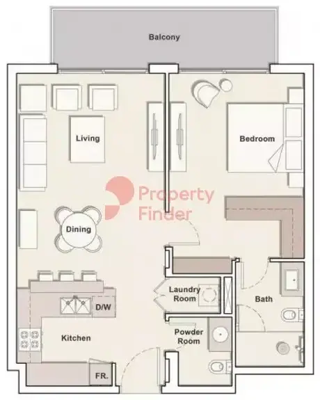 Планировка — 1-спальная, 74 м²