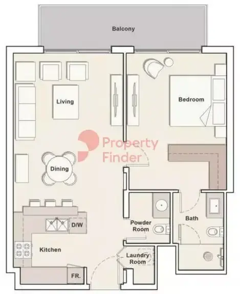 Планировка — 1-спальная, 73 м²
