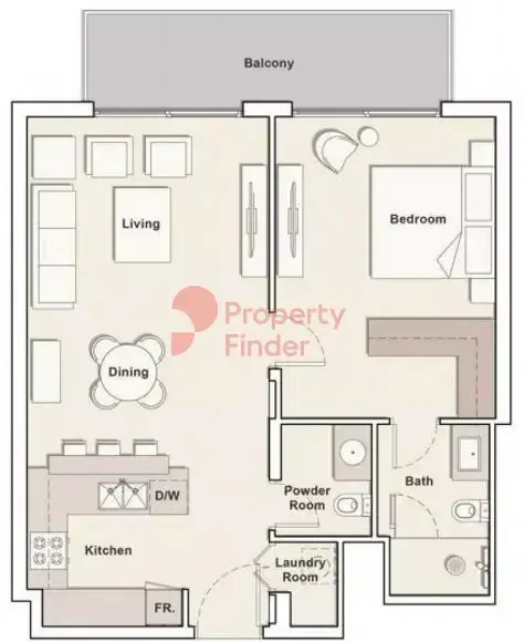 Планировка — 1-спальная, 74 м²