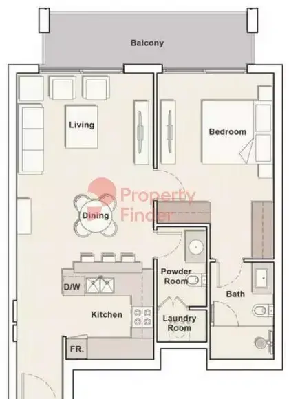 Планировка — 1-спальная, 74 м²