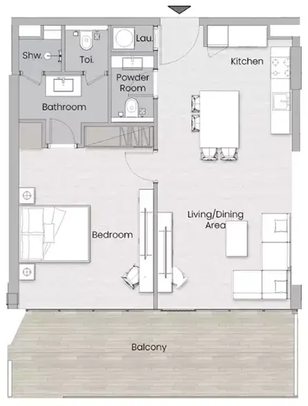 Планировка — 1-спальная, 83 м²