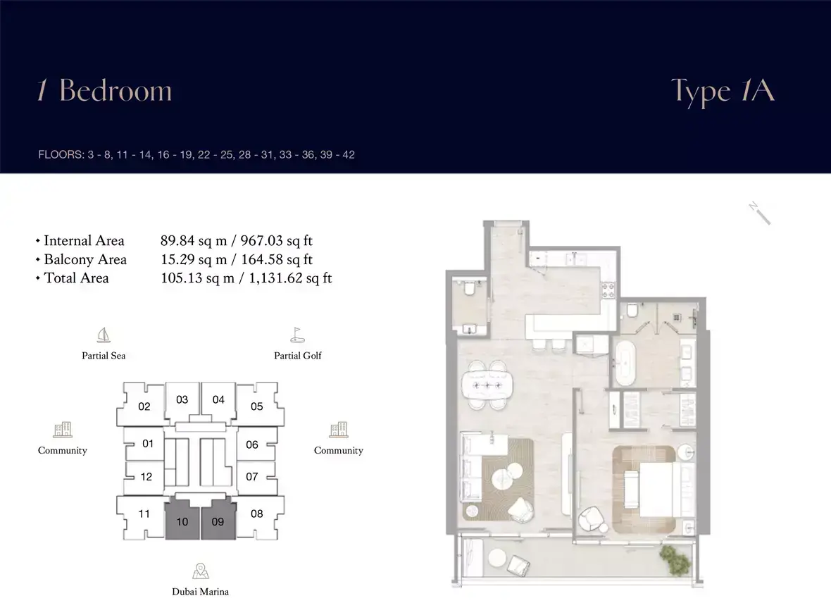 Планировка — 1-спальная, 105 м²
