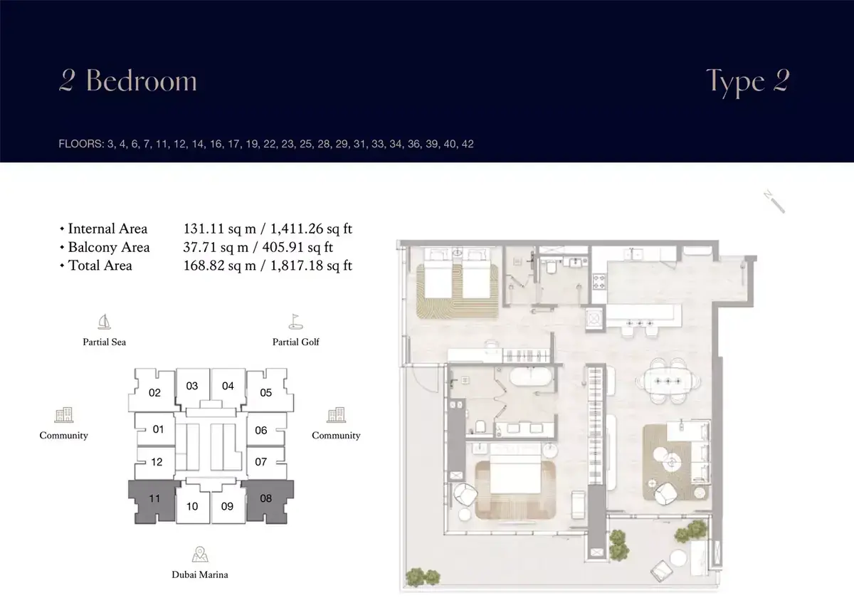 Планировка — 2-спальная, 169 м²