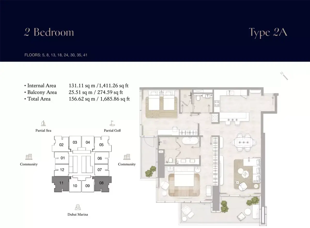 Планировка — 2-спальная, 157 м²