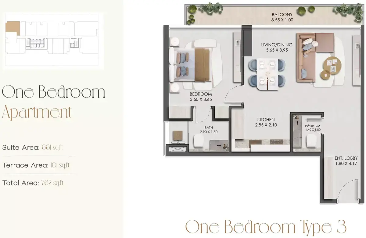 Планировка — 1-спальная, 71 м²