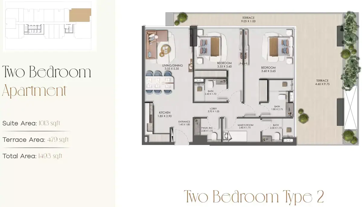Планировка — 2-спальная, 139 м²