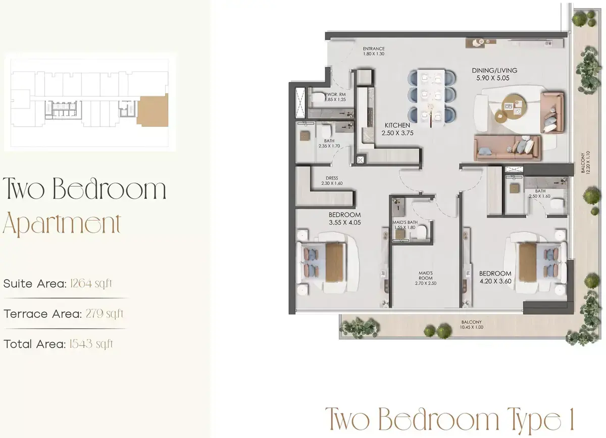 Планировка — 2-спальная, 143 м²