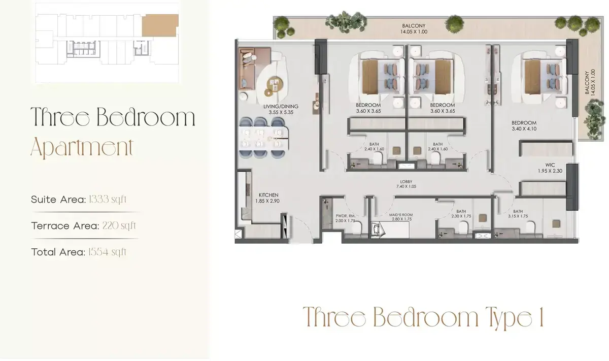 Планировка — 3-спальная, 144 м²