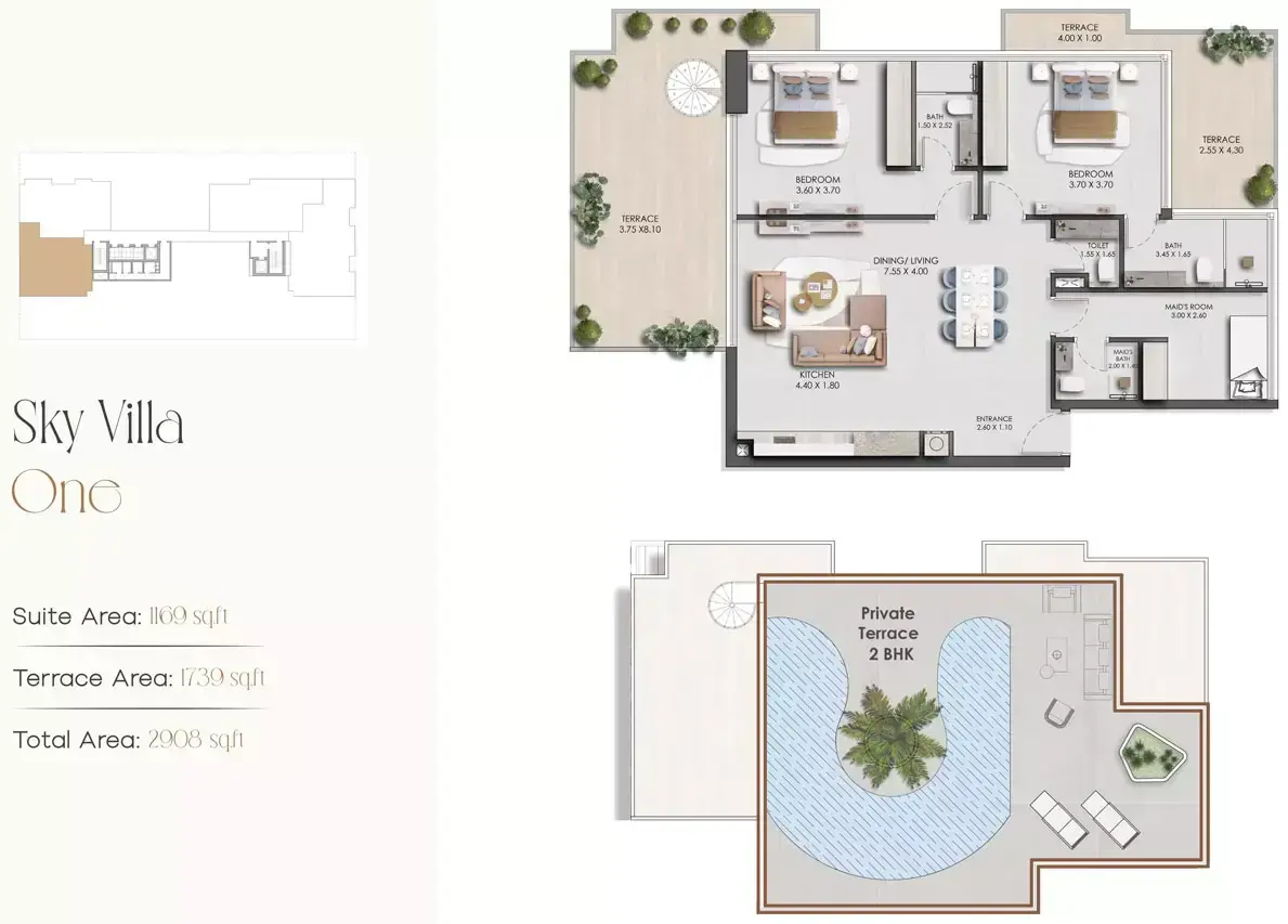 Планировка — 2-спальная, 270 м²