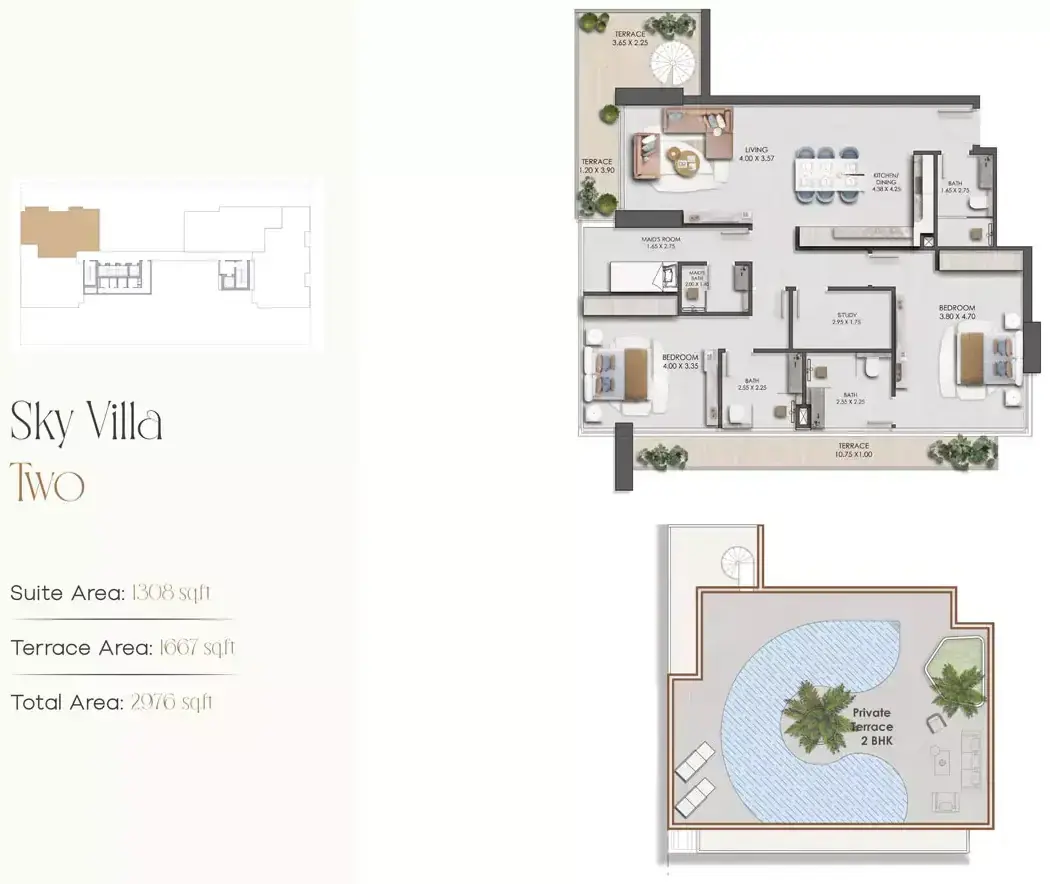 Планировка — 2-спальная, 276 м²