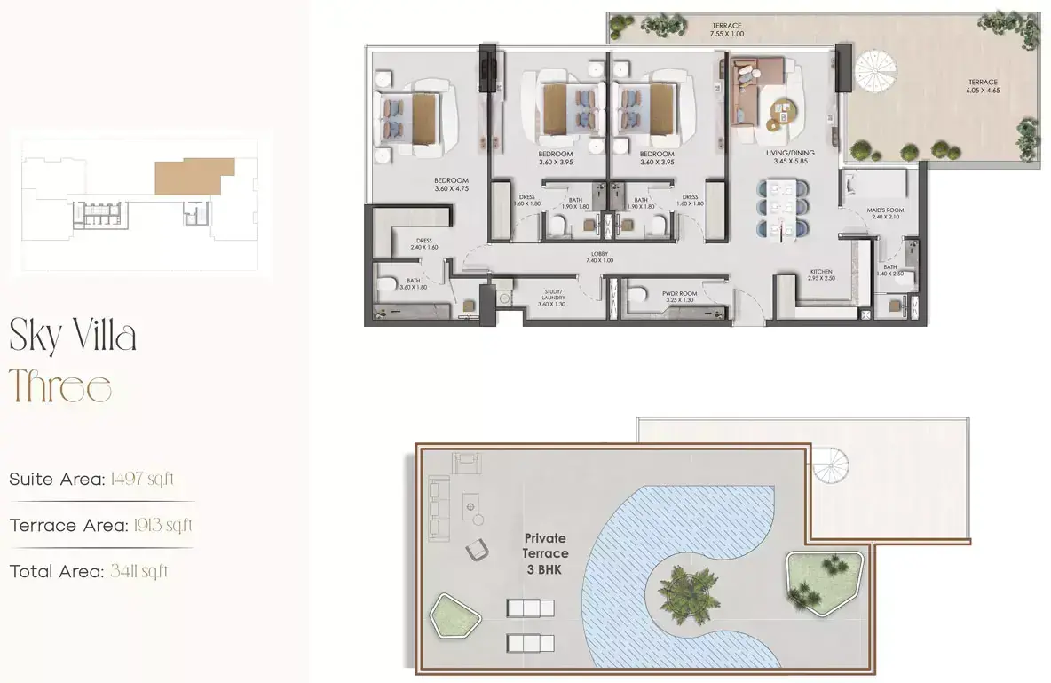 Планировка — 3-спальная, 317 м²