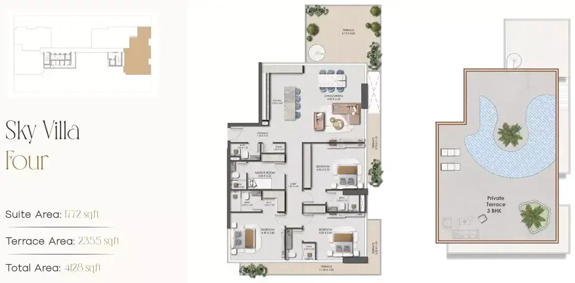 Планировка — 3-спальная, 384 м²