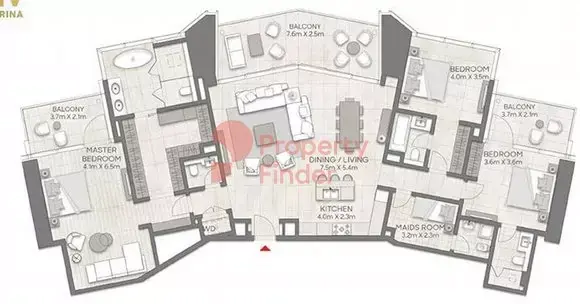 Планировка — 3-спальная, 240 м²