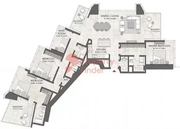 Планировка — 3-спальная, 196 м²