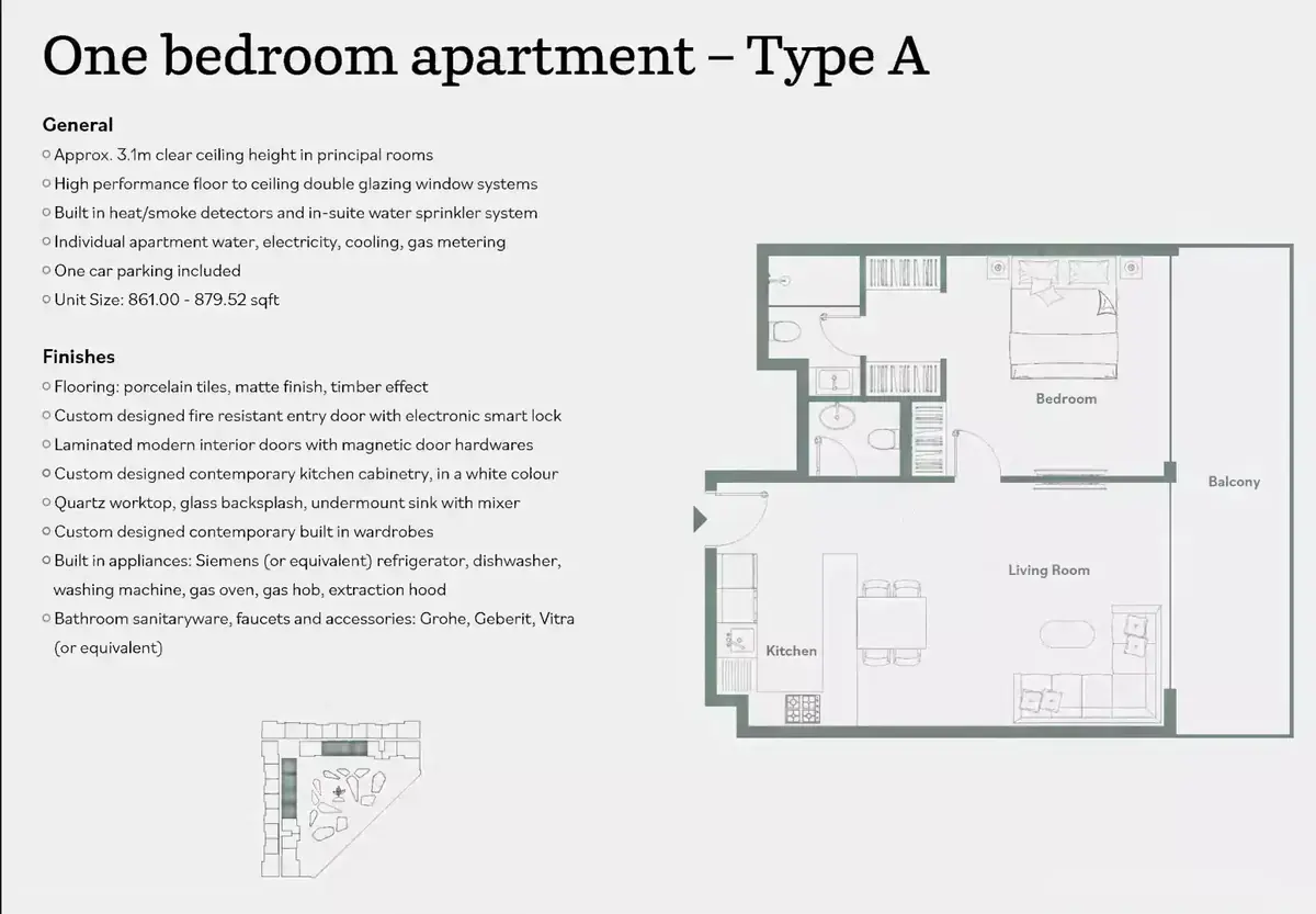 Планировка — 1-спальная, 80 м²