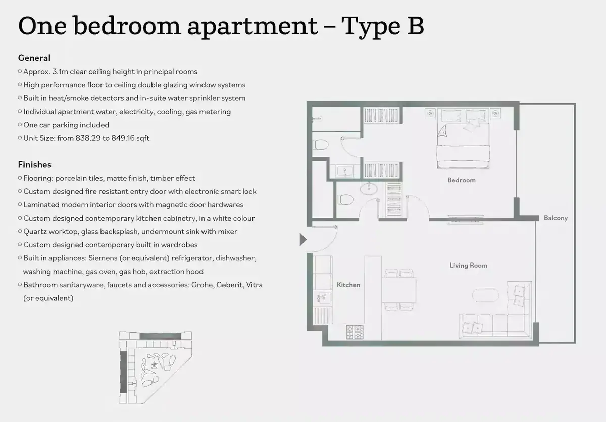 Планировка — 1-спальная, 78 м²