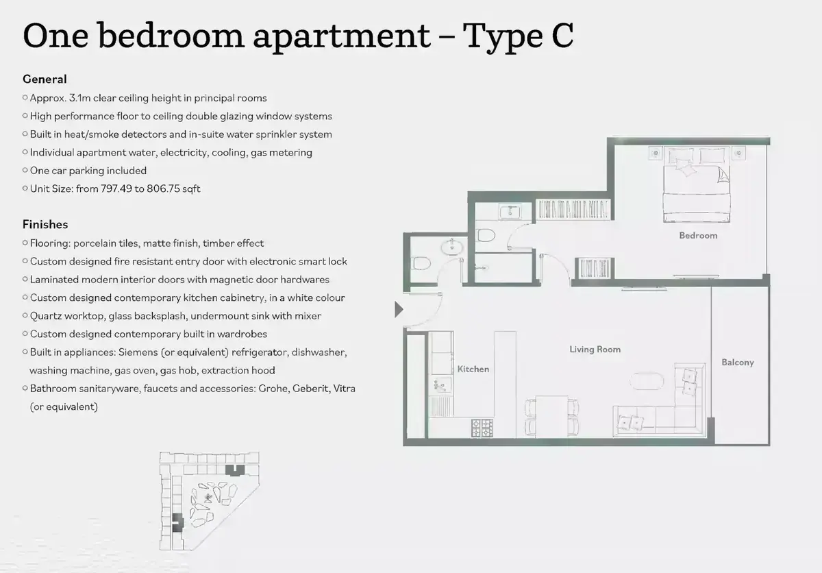 Планировка — 1-спальная, 74 м²