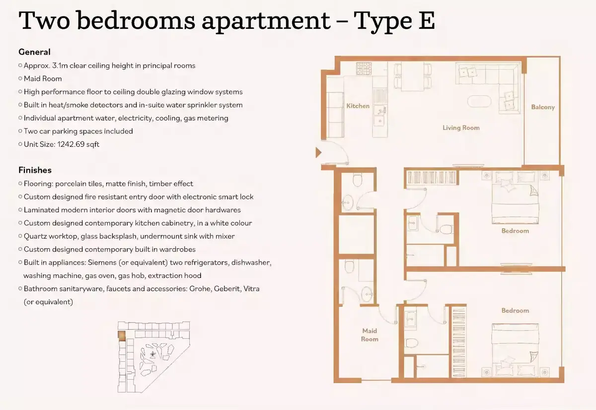 Планировка — 2-спальная, 115 м²