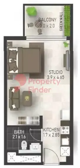 Планировка — Студия, 37 м²