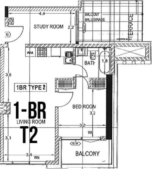 Планировка — 1-спальная, 74 м²