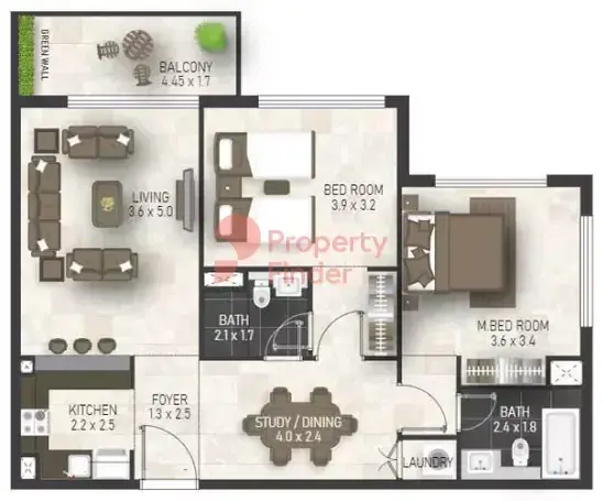 Планировка — 2-спальная, 90 м²