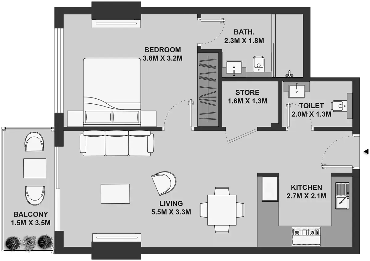 Планировка — 1-спальная, 60 м²