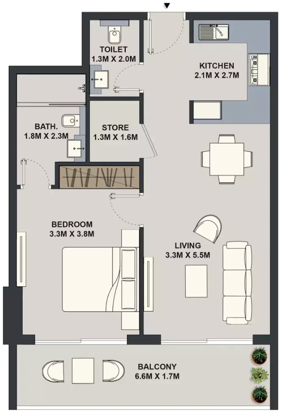 Планировка — 1-спальная, 67 м²
