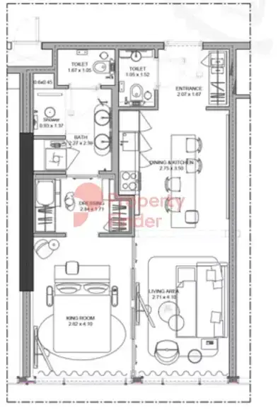 Планировка — 1-спальная, 61 м²