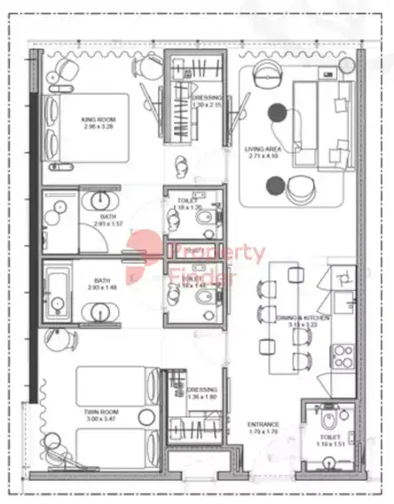 Планировка — 2-спальная, 84 м²