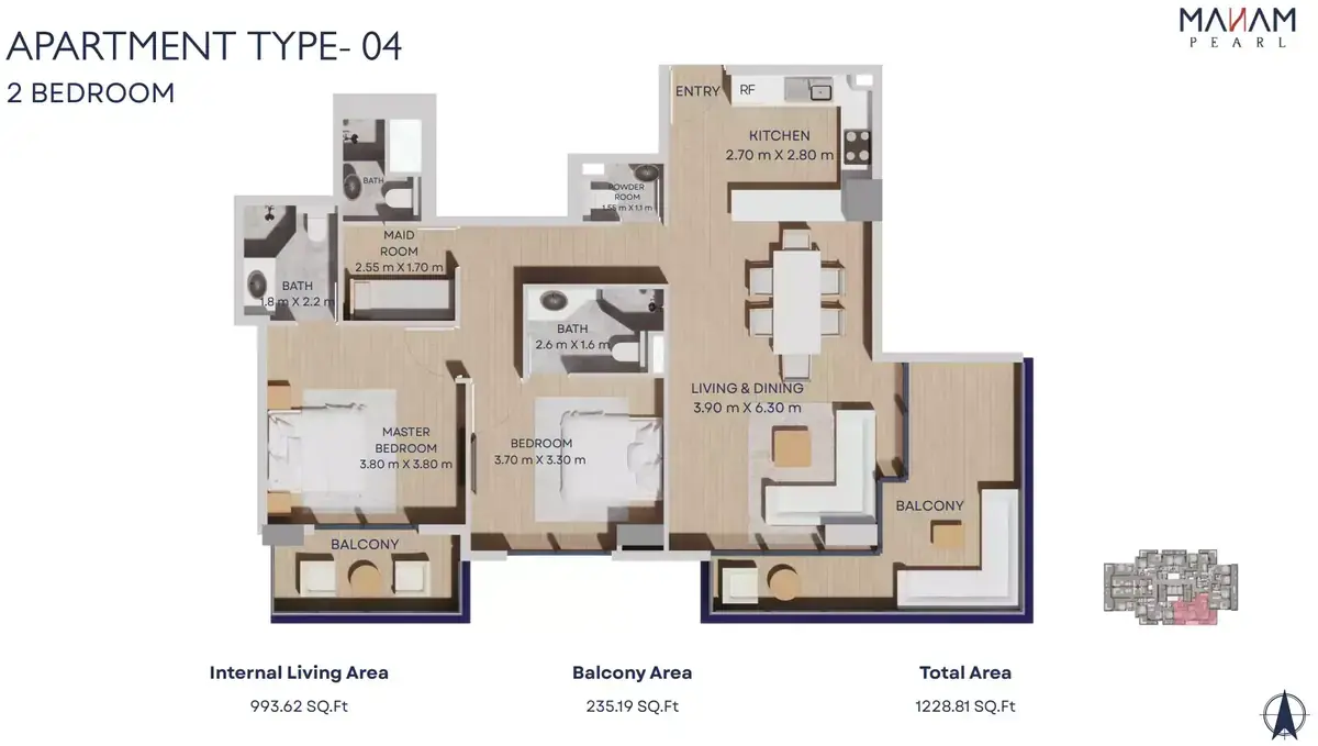 Планировка — 2-спальная, 114 м²