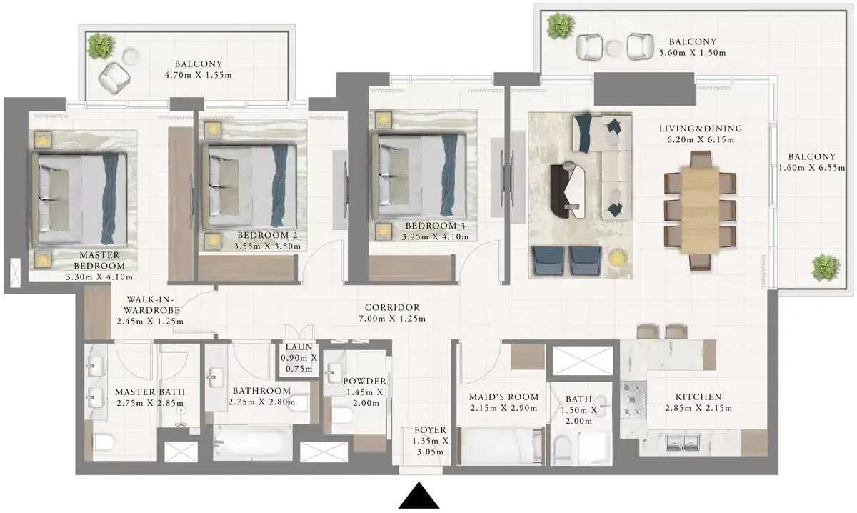 Планировка — 3-спальная, 185 м²