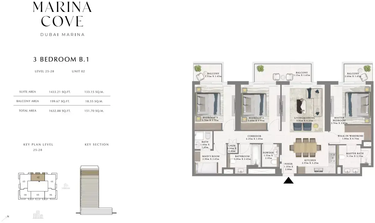 Планировка — 3-спальная, 152 м²