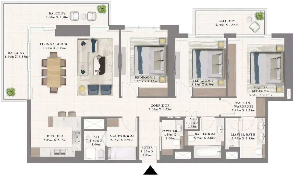 Планировка — 3-спальная, 186 м²