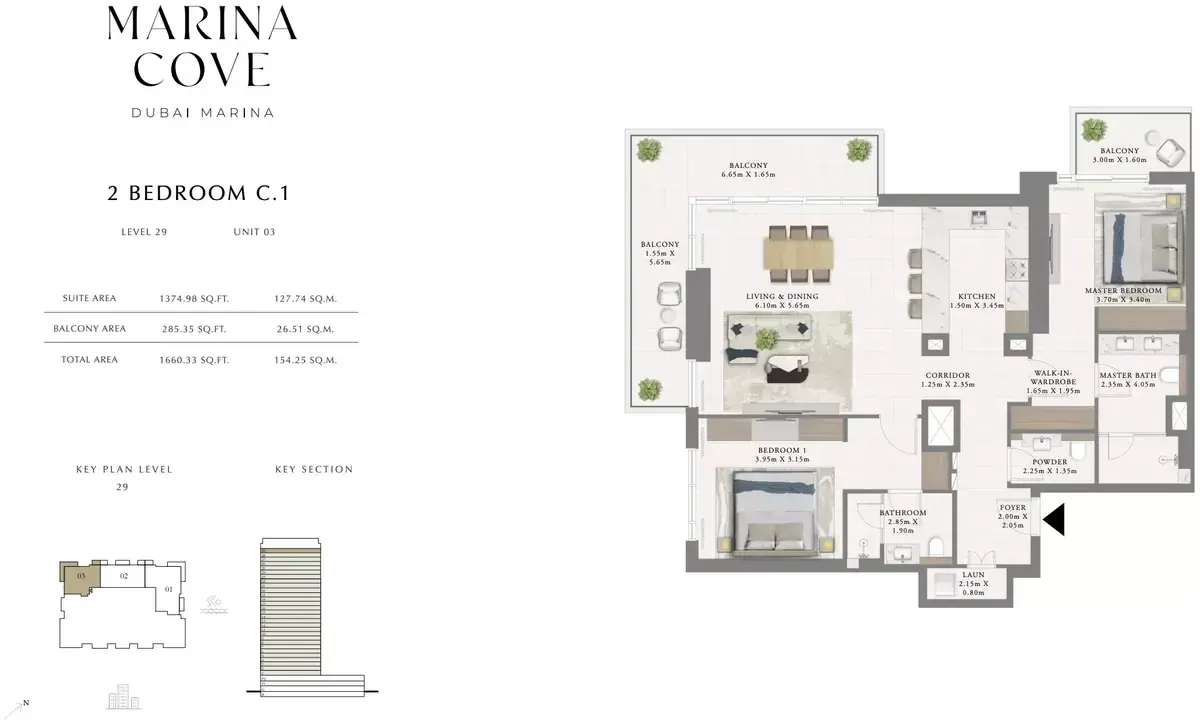 Планировка — 2-спальная, 154 м²