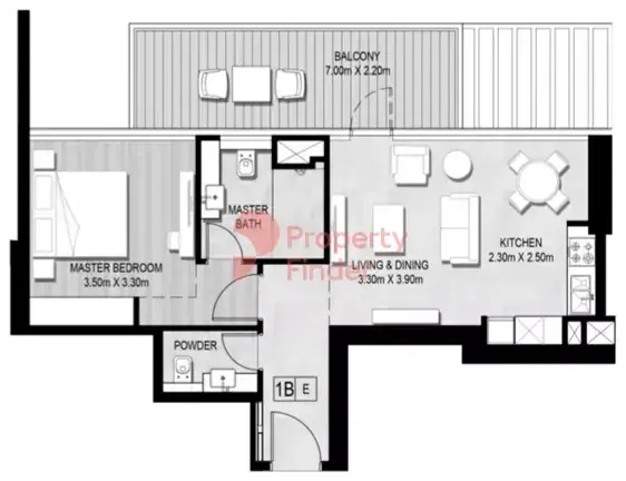 Планировка — 1-спальная, 73 м²
