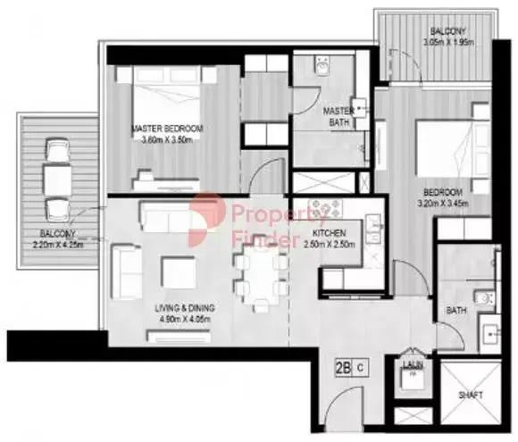 Планировка — 2-спальная, 107 м²