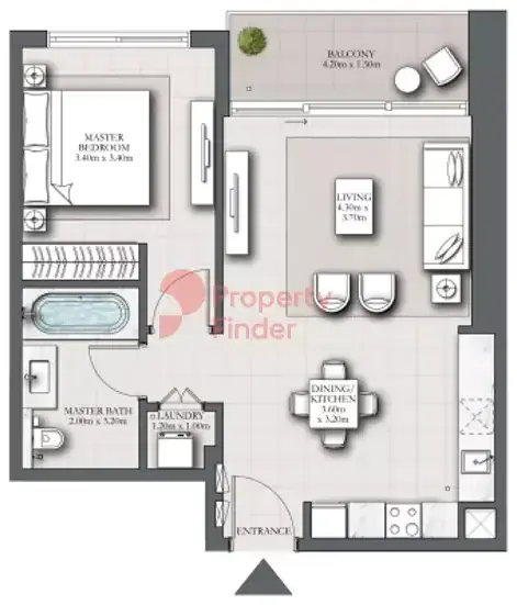 Планировка — 1-спальная, 72 м²