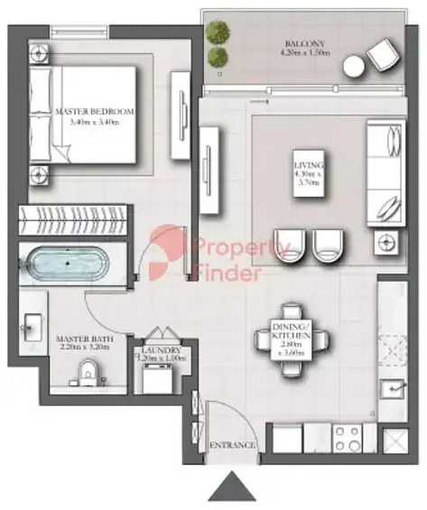 Планировка — 1-спальная, 71 м²