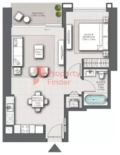 Планировка — 1-спальная, 70 м²