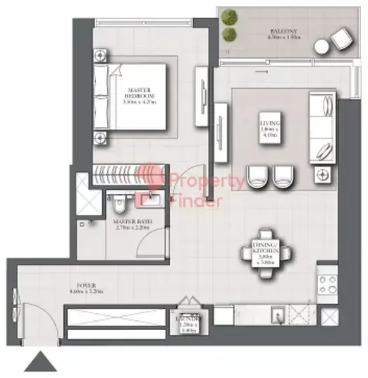 Планировка — 1-спальная, 81 м²
