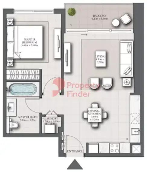 Планировка — 1-спальная, 71 м²