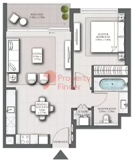 Планировка — 1-спальная, 70 м²