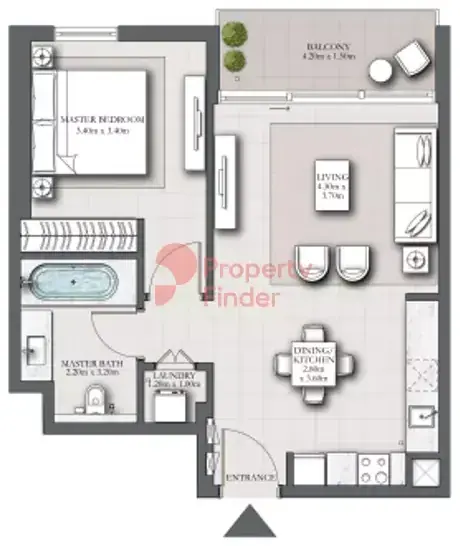Планировка — 1-спальная, 70 м²