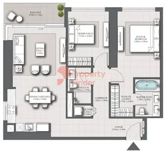 Планировка — 2-спальная, 111 м²