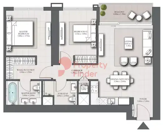 Планировка — 2-спальная, 107 м²