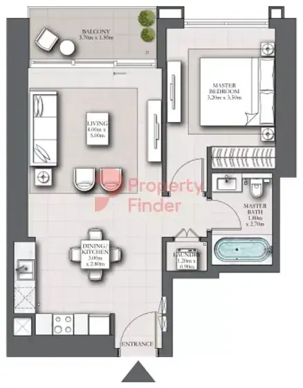 Планировка — 1-спальная, 70 м²