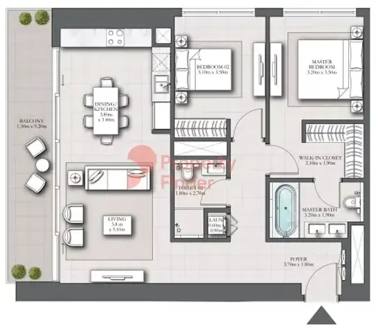 Планировка — 2-спальная, 113 м²
