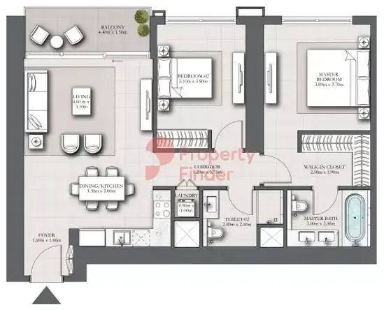 Планировка — 2-спальная, 106 м²