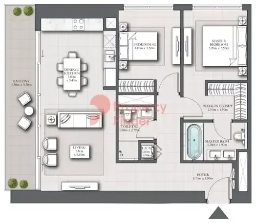 Планировка — 2-спальная, 113 м²