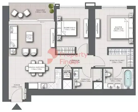 Планировка — 2-спальная, 107 м²